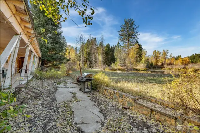 Patio area out back next to pond