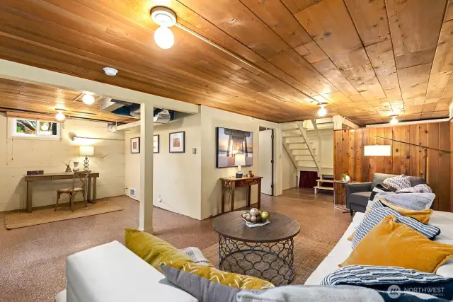 High ceilings, epoxy floors, lots of light and space for so many uses.This level could be developed into an ADU with outdoor access through the laundry room.