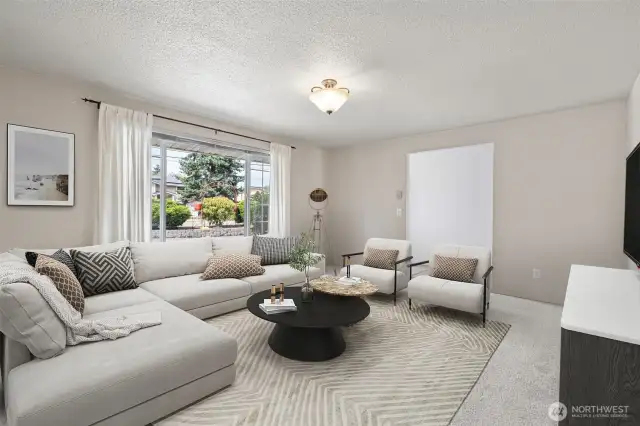 Main Home - front living room. (Home has been virtually staged)