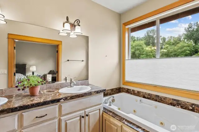 Primary bathroom with jet tubs and views