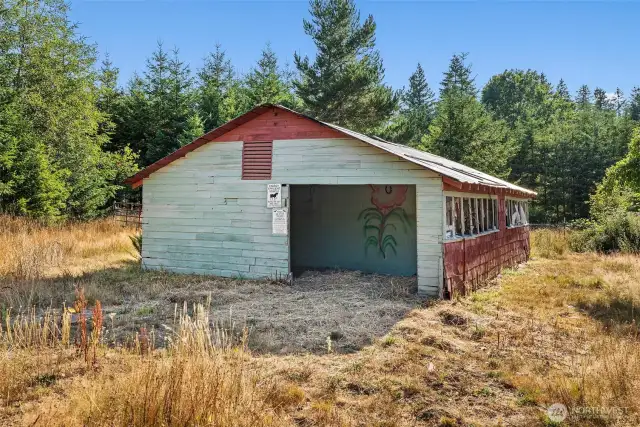 Front of barn open for animal shelter.