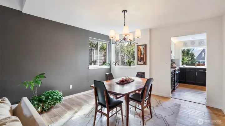 This formal dining space is perfect for hosting or everyday dining, just steps from the kitchen too for easy hosting and serving!