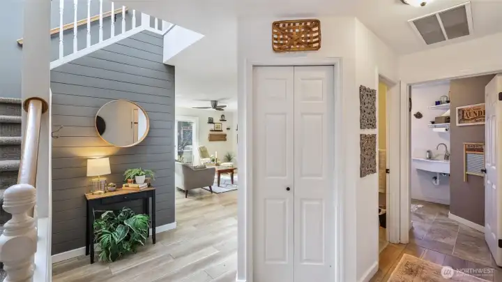 Enjoy a functional flow with laundry, powder room and storage right where you need them.