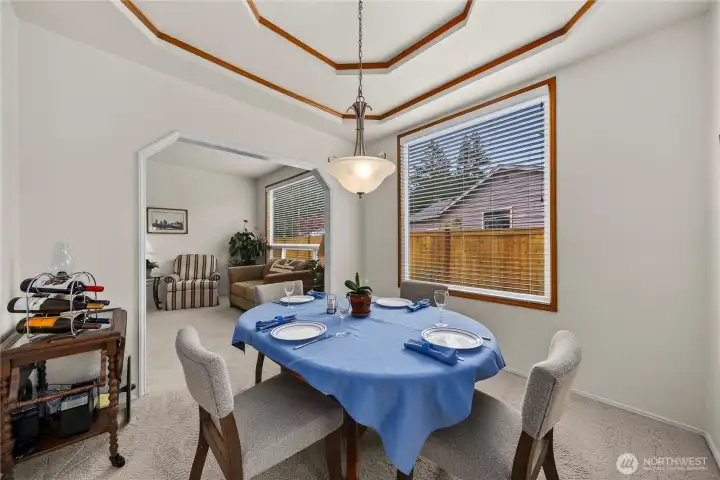 Dining room with coiffered ceiling