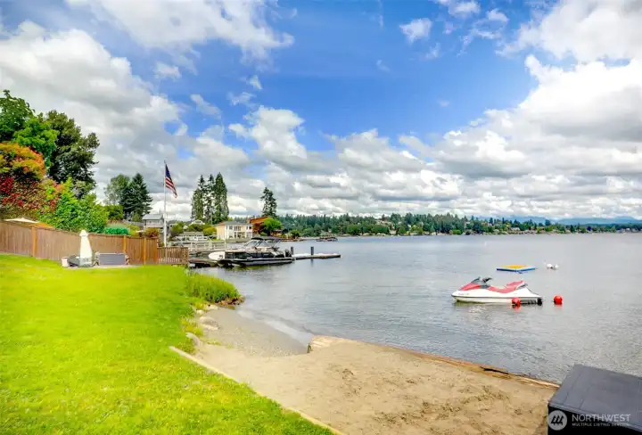 sandy shore for swimming and water sports