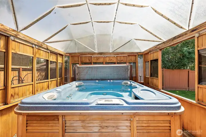 Covered and private getaway in your own backyard- all doors and windows close for added privacy.
