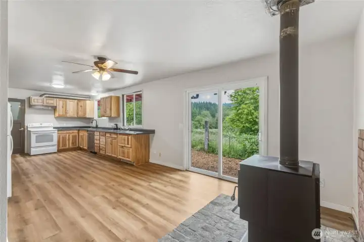 Kitchen with slider to the back. Kitchen with slider to the back.