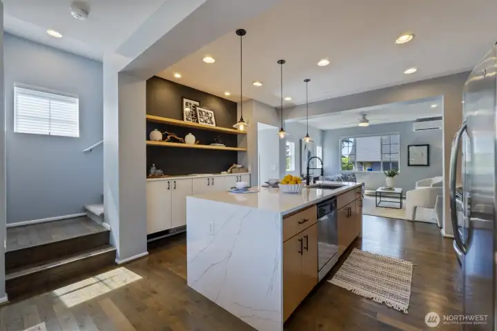 Large Kitchen Waterfall Island
