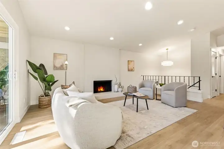 Living room with vaulted ceilings
