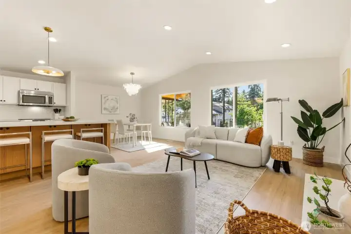 Open concept living, dining and kitchen