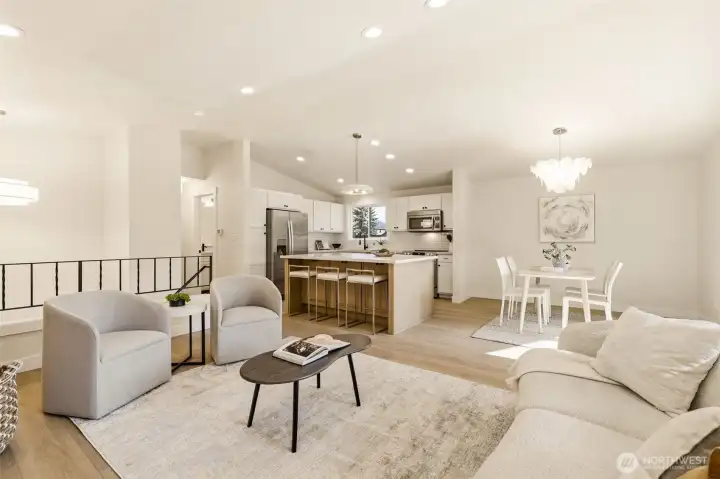 Looking to the kitchen from the living room.
