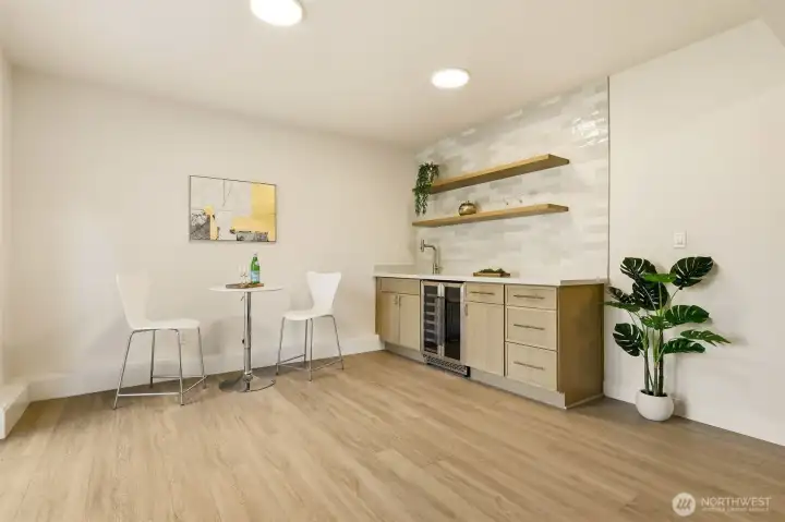New wetbar area with beverage refridgerator