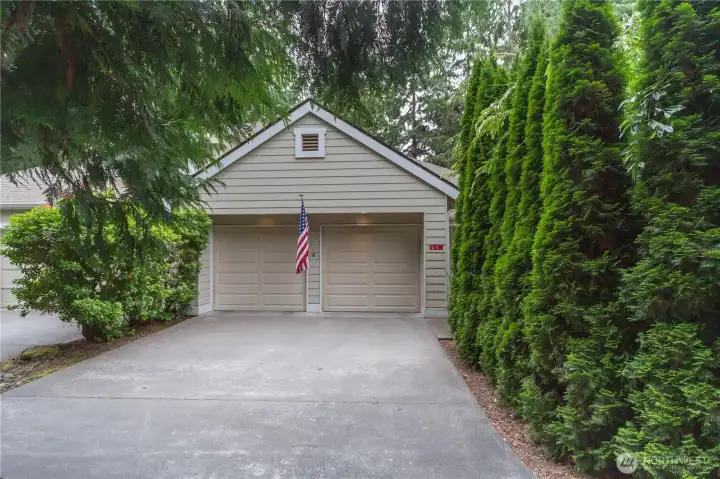 The two-car garage has newly epoxied floors. The two-car garage has newly epoxied floors.