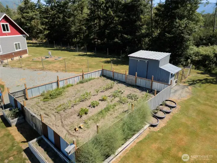 Rustic garden space with tin fencing, perfect for growing your own vegetables! Rustic garden space with tin fencing, perfect for growing your own vegetables!