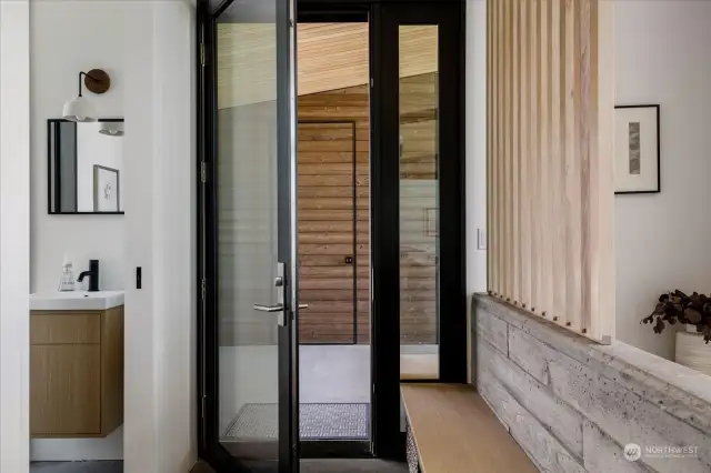 8 Ft glass doors grace the entryway and allow bright and cheerful entryway.