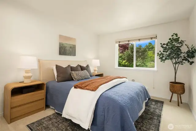 Spacious and private bedroom w/ fresh carpet