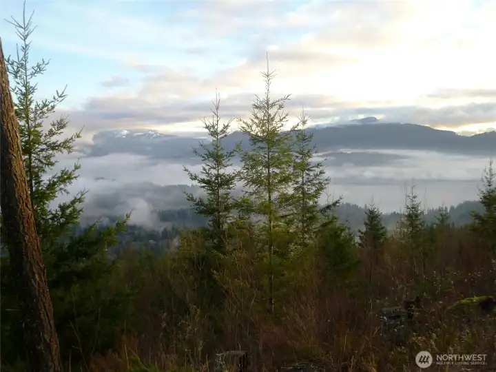 View towards SE with low lying fog over Lake Whatcom