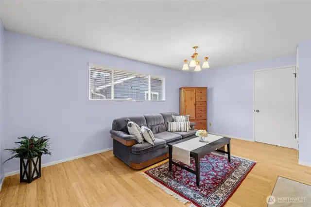 Family room. Garage door in the background