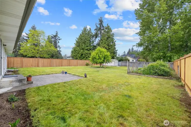 Expansive level and fenced backyard