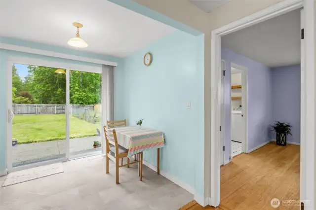On the right: family room, bathroom, and laundry room