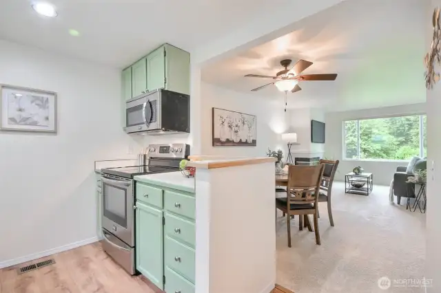 Kitchen and open concept living and dining room f