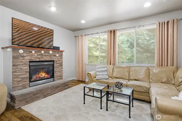 Family room and all rooms have wood blinds