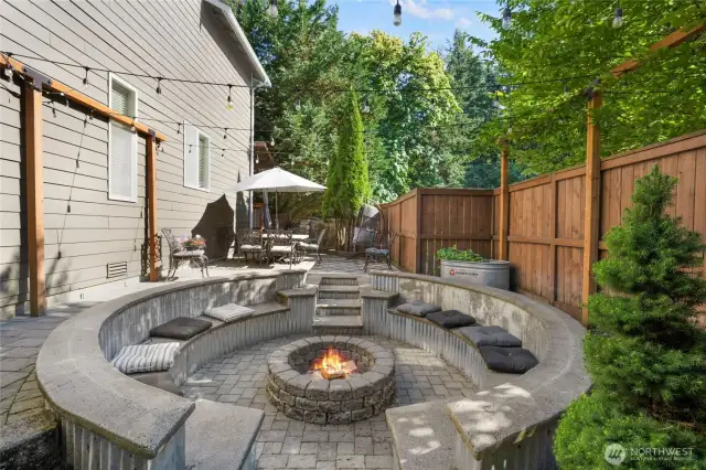 Custom firepit has seating for everyone!