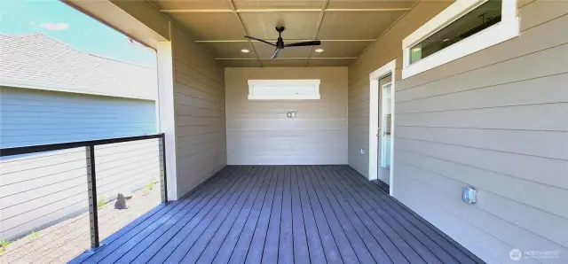 Covered deck cove just off the door to the living room