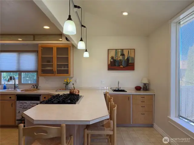 Other angle of the kitchen.  An extra bar sink against the wall.