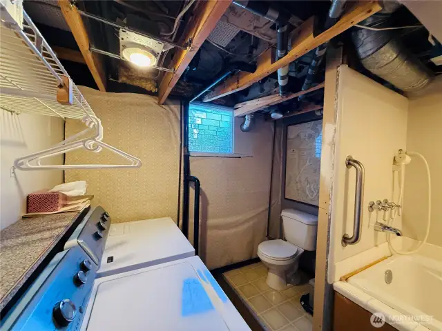The basement bathroom and laundry room.