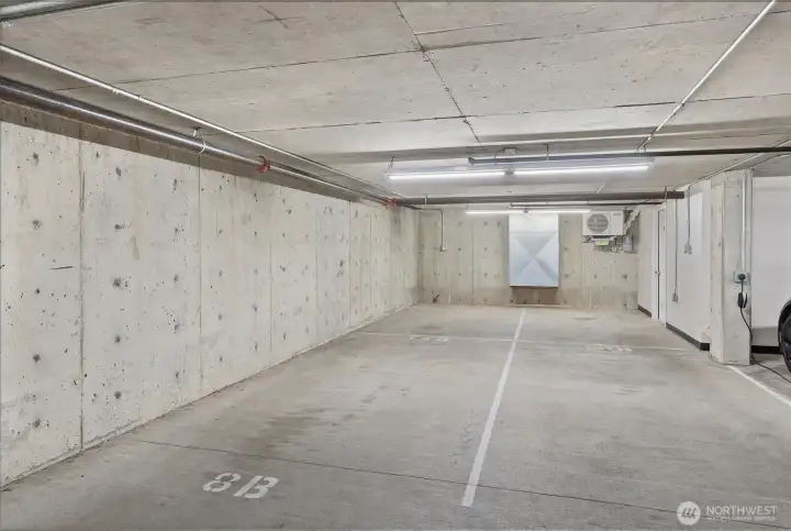 Tandem garage parking for two cars (8B and 14B) plus a garage storage unit too.