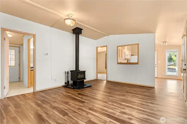 Wood stove to create ambiance and keep your energy bills low.