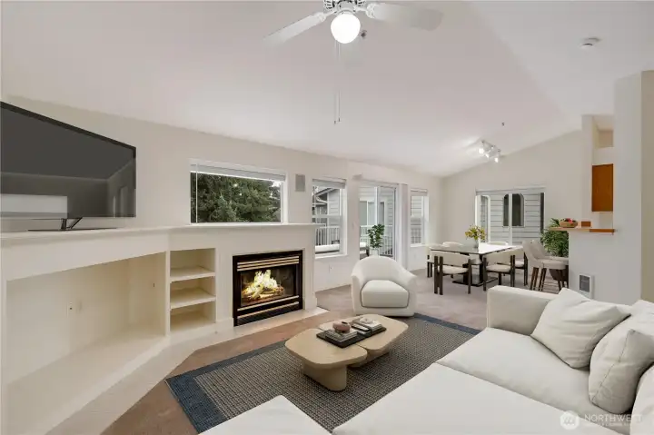 Cozy up by the gas fireplace — comfort meets style.