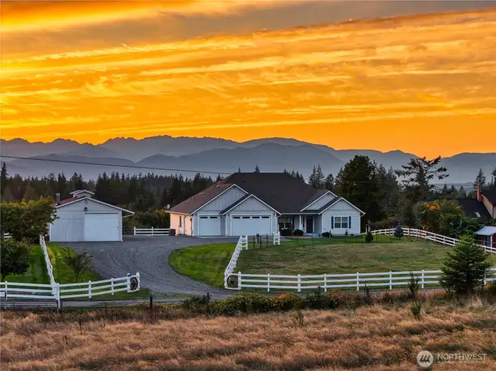 Sunset over the mountains. Perfect to take in from the brand new back deck.