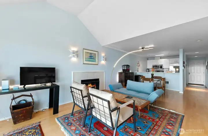 Open concept living room, dining room, and kitchen.