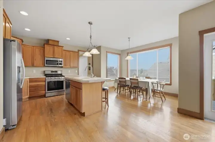 Great room looks over the kitchen and dining area. Southern exposure windows let in tons of light.