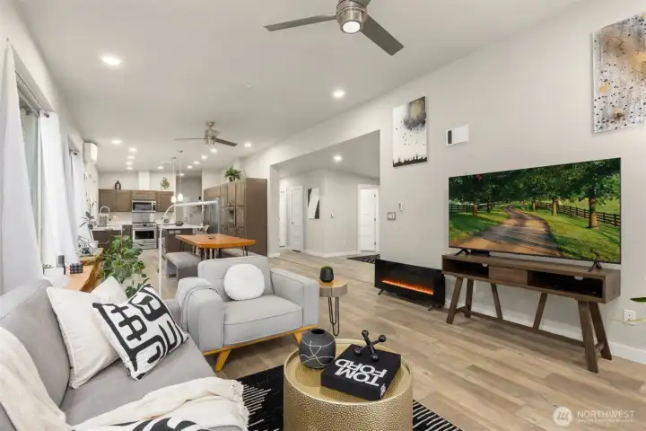 Open-concept living spaces were designed to flow effortlessly together, with forest views anchoring nearly every room. Open-concept living spaces were designed to flow effortlessly together, with forest views anchoring nearly every room.