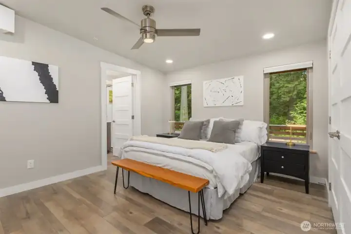 Bright and tranquil guest bedroom framed by lush greenery and crisp contemporary finishes—ideal for visitors, family, or flexible use. Bright and tranquil guest bedroom framed by lush greenery and crisp contemporary finishes—ideal for visitors, family, or flexible use.