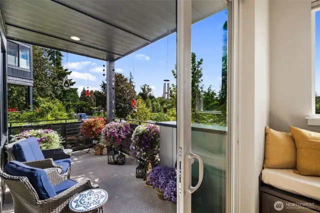 Covered Balcony with added Faucet for easy watering and Propane Connector for BBQ