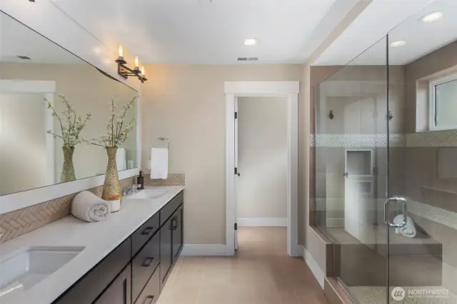 Primary Bath with Large Walk-in Shower, Upgraded Tile and Glass Surround