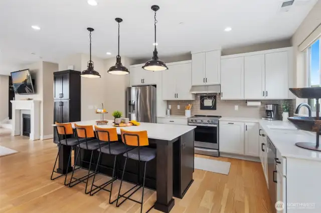 Large Kitchen with Extra Custom Built-In Pantry & Large Center Island