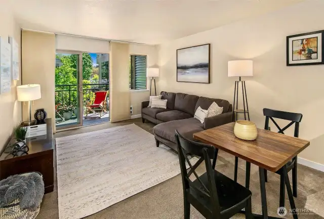 Enjoy an easy entertaining space that leads to your oversized balcony