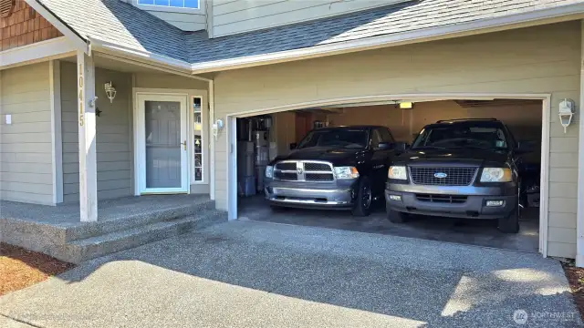 The garage is spacious enough for 2 full sized vehicles.
