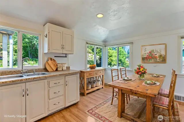Virtually staged kitchen.