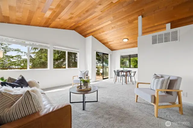 Gorgeous exposed wood vaulted ceilings