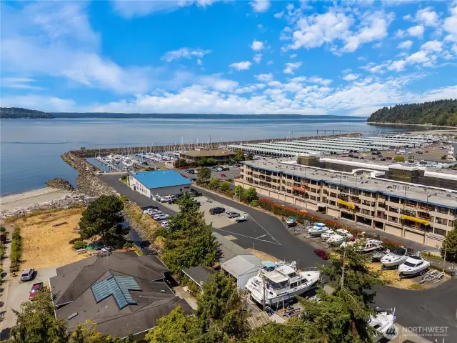 Aerial photo shows the proximity to Anthony's restaurant and the Des Moines Marina.