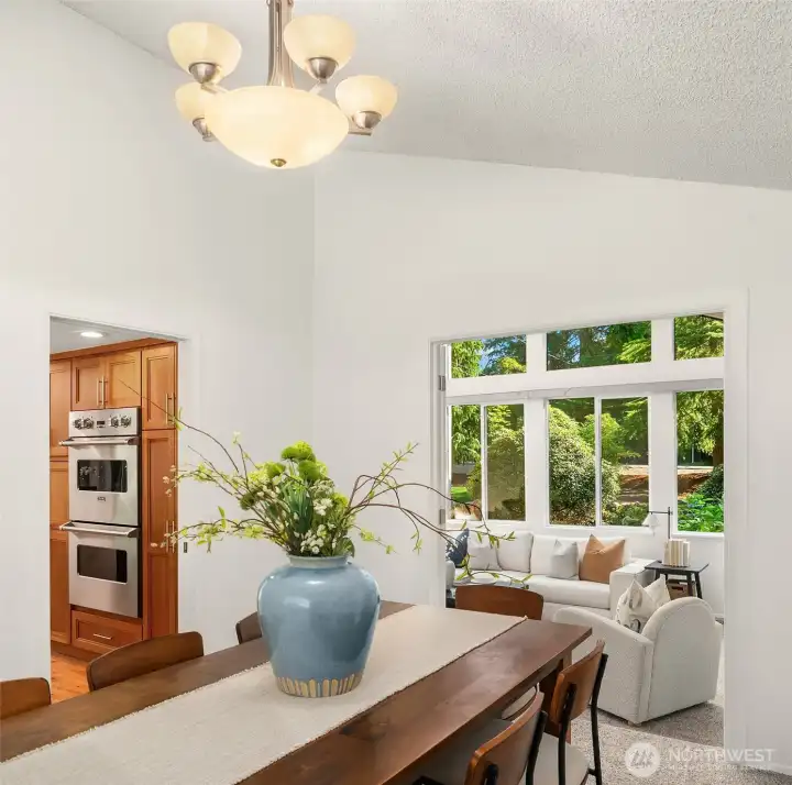 A view from the dining room looking towards the formal Living and kitchen.