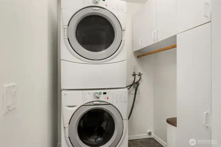 The full sized stackable washer and dryer will stay with the home.