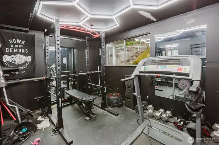 shop or workout area door entrance from inside garage.