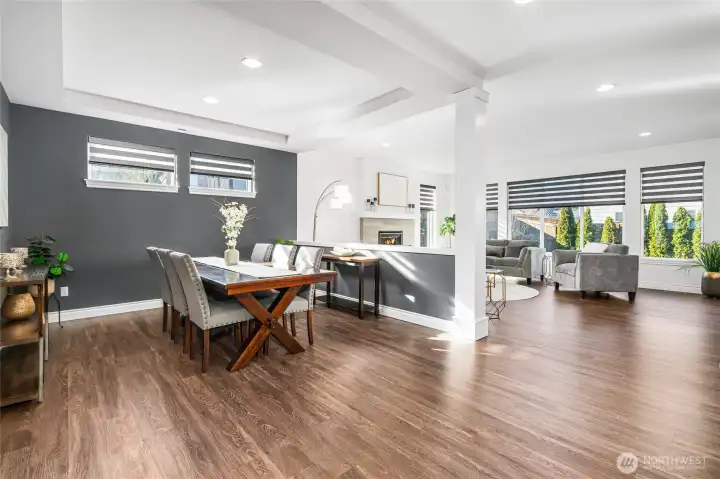 Open concept dining and family rooms.